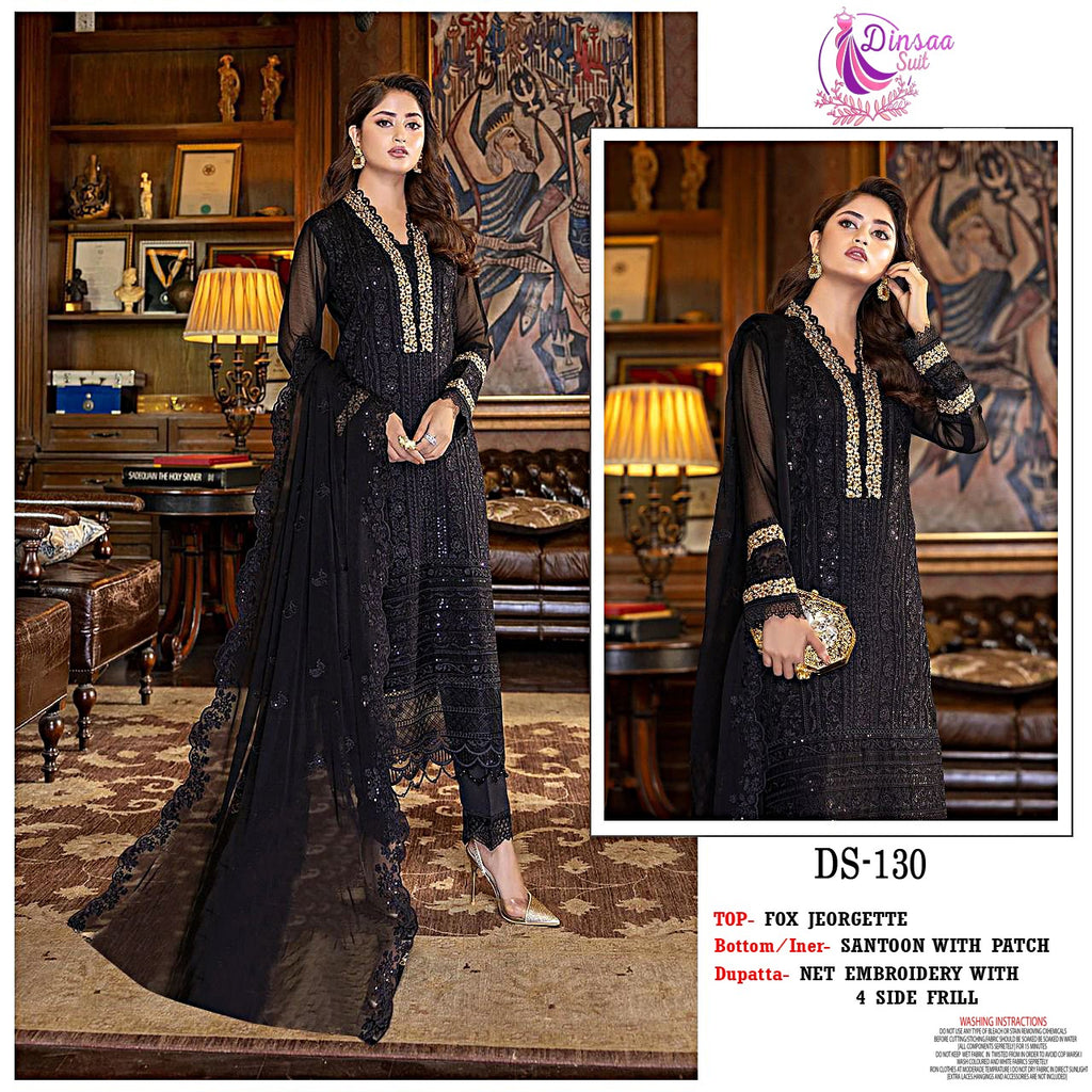 DINSAA SUIT D NO 130 GEORGETTE WITH EMBROIDERY WORK STYLISH DESIGNER FANCY LOOK SALWAR SUIT