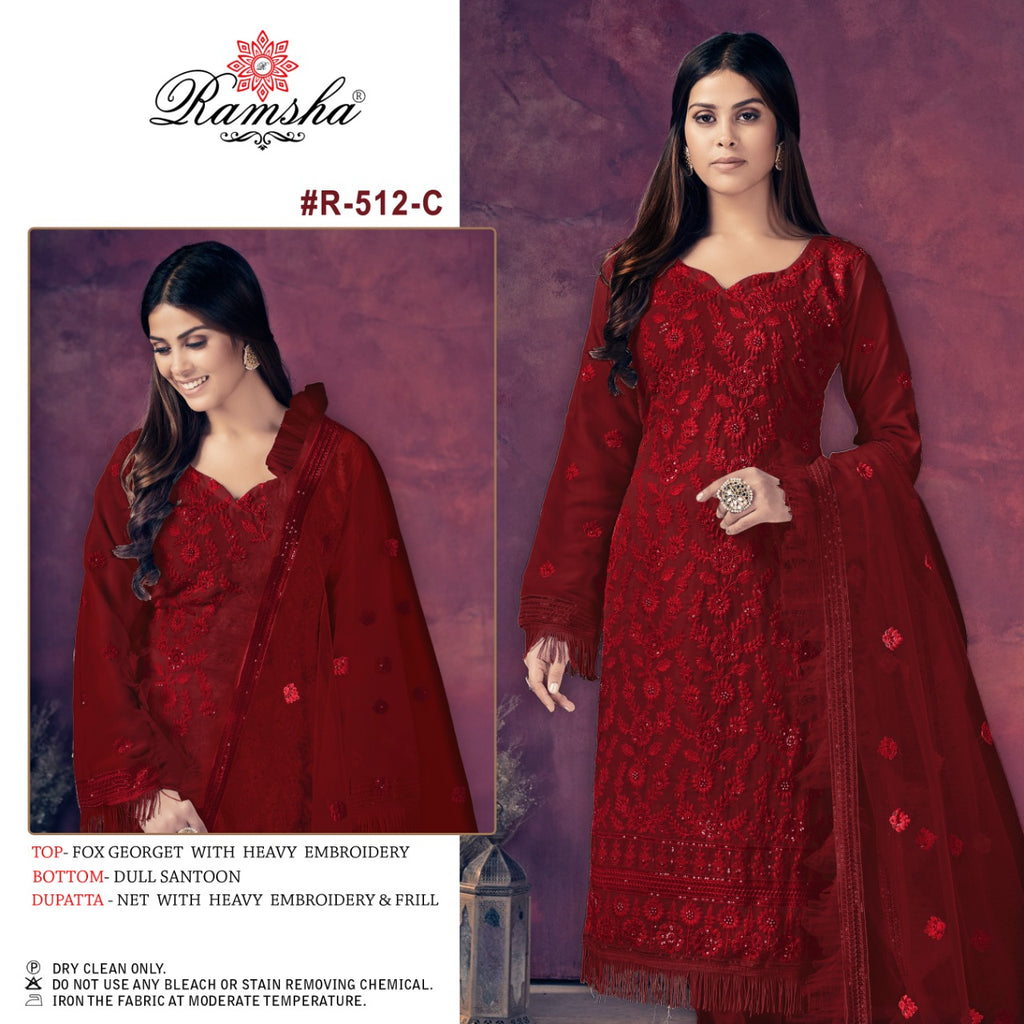 RAMSHA DNO R 512 C GEORGETTE WITH HEAVY EMBROIDERY STYLISH DESIGNER PARTY WEAR SALWAR SUIT