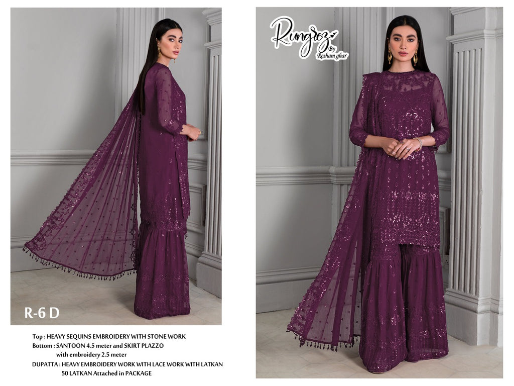 RUNGREZ D NO R 6 D FOX GEORGETTE HEAVY EMBROIDERY WITH STONE WORK STYLISH DESIGNER PARTY WEAR SALWAR KAMEEZ
