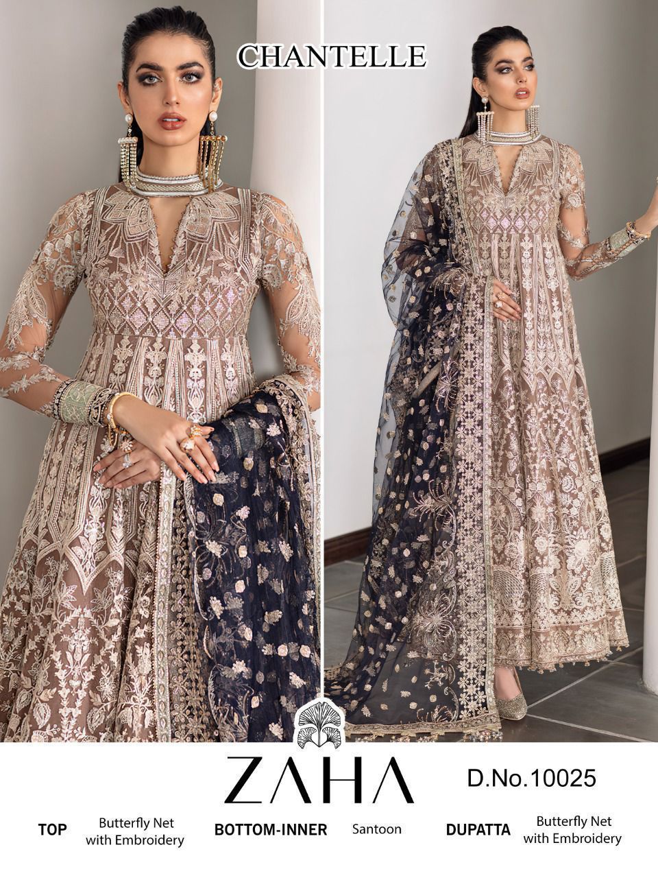 ZAHA DNO 10025 BUTTERFLY NET WITH HEAVY EMBROIDERY WORK PARTY WEAR PAKISTANI SALWAR SUIT