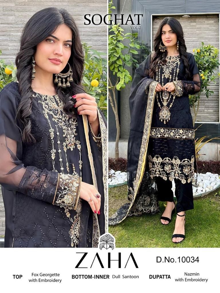 ZAHA D NO 10034 GEORGETTE WITH HEAVY EMBROIDERY WORK STYLISH DESIGNER PARTY WEAR SALWAR KAMEEZ